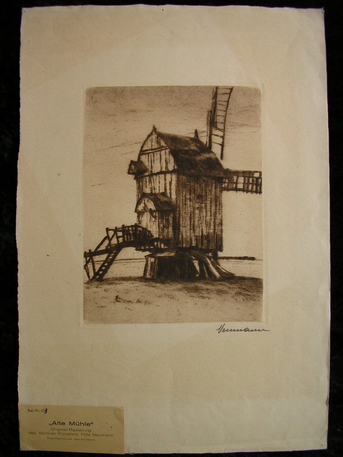 An etching of a wind mill by (some) Fritz Neumann